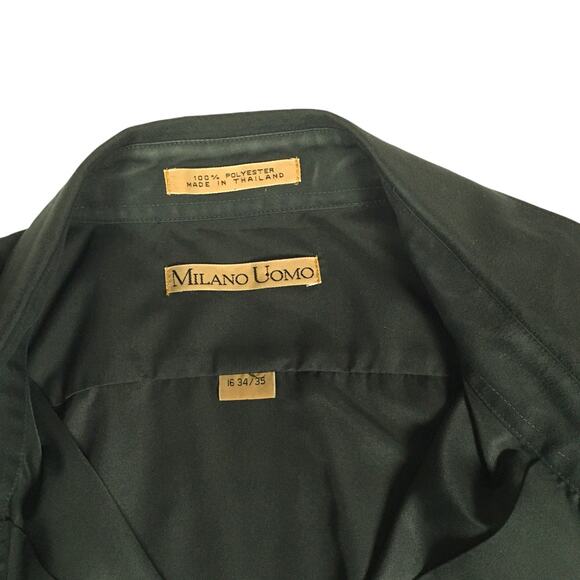 Milano Uomo Shirt Button Front Olive Green Men's 16 34/35 Button Up Long Sleeve - Picture 3 of 9